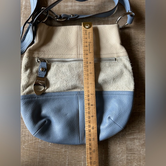 ▶️ B Makowsky Colorblock Leather Crossbody Bag Cream Silver Blue EXCELLENT - Picture 8 of 16